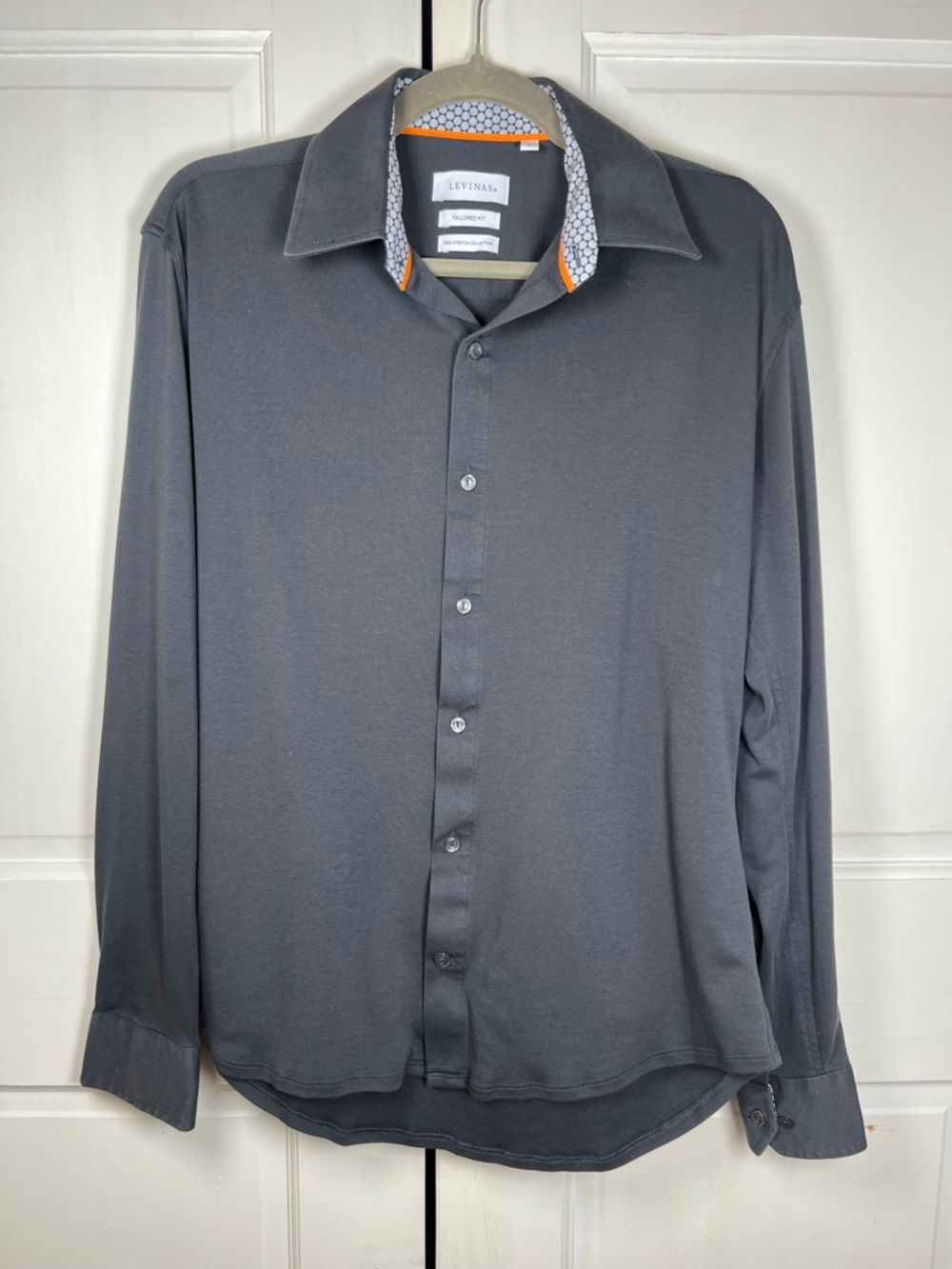 Levinas Men's Long Sleeve Slate Blue/Gray Cotton Dress Shirt Tailored Fit Size M